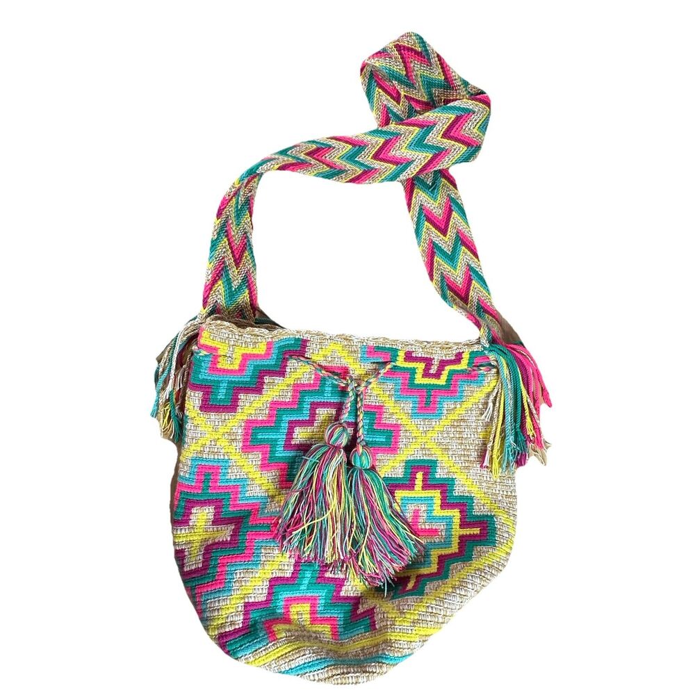 Authentic New 100% Wayuu Mochila Colombia Bag Lg Multicolor Folk Handmade Boho